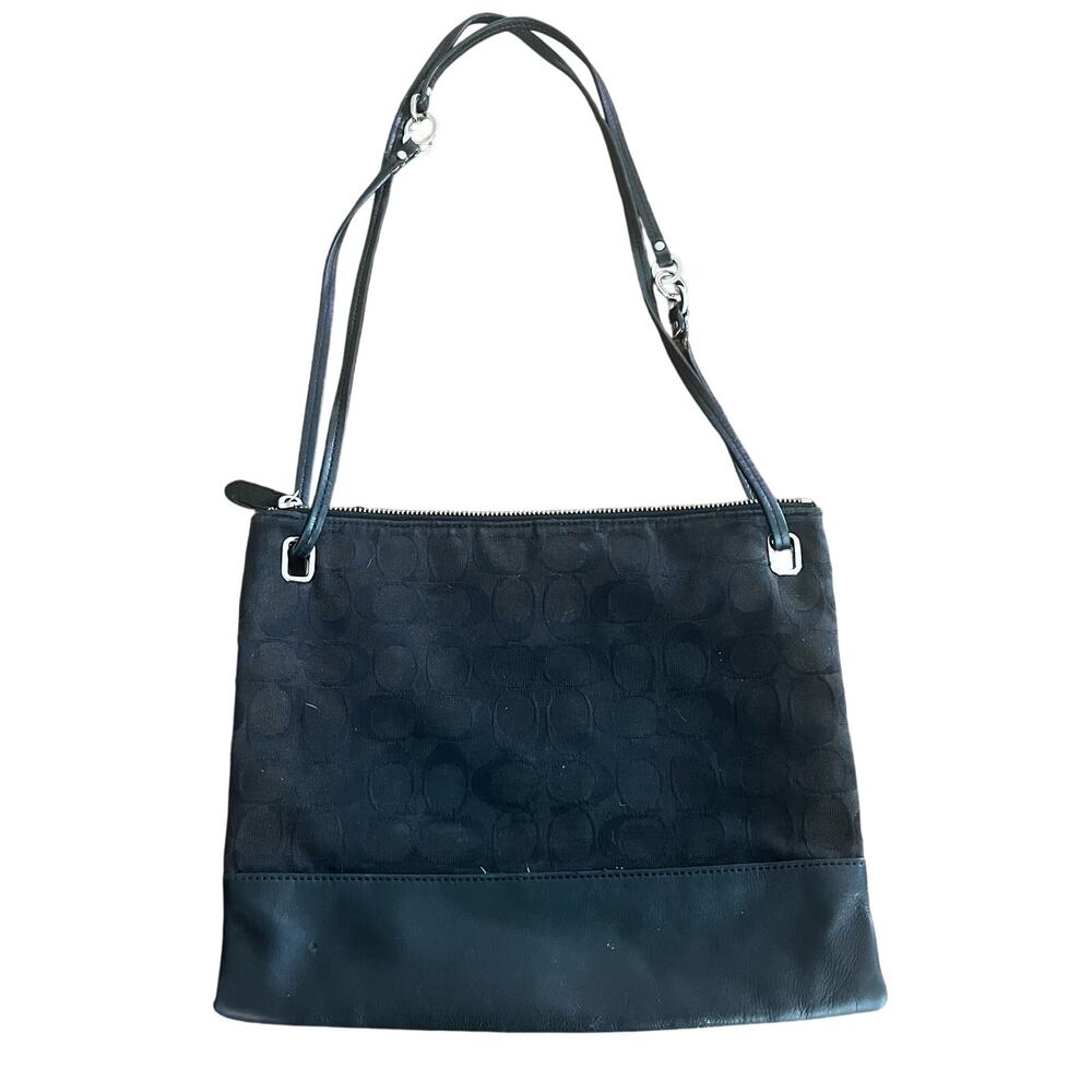 Coach Signature Park Hobo Satchel, Black Leather + Canvas - Picture 2 of 5